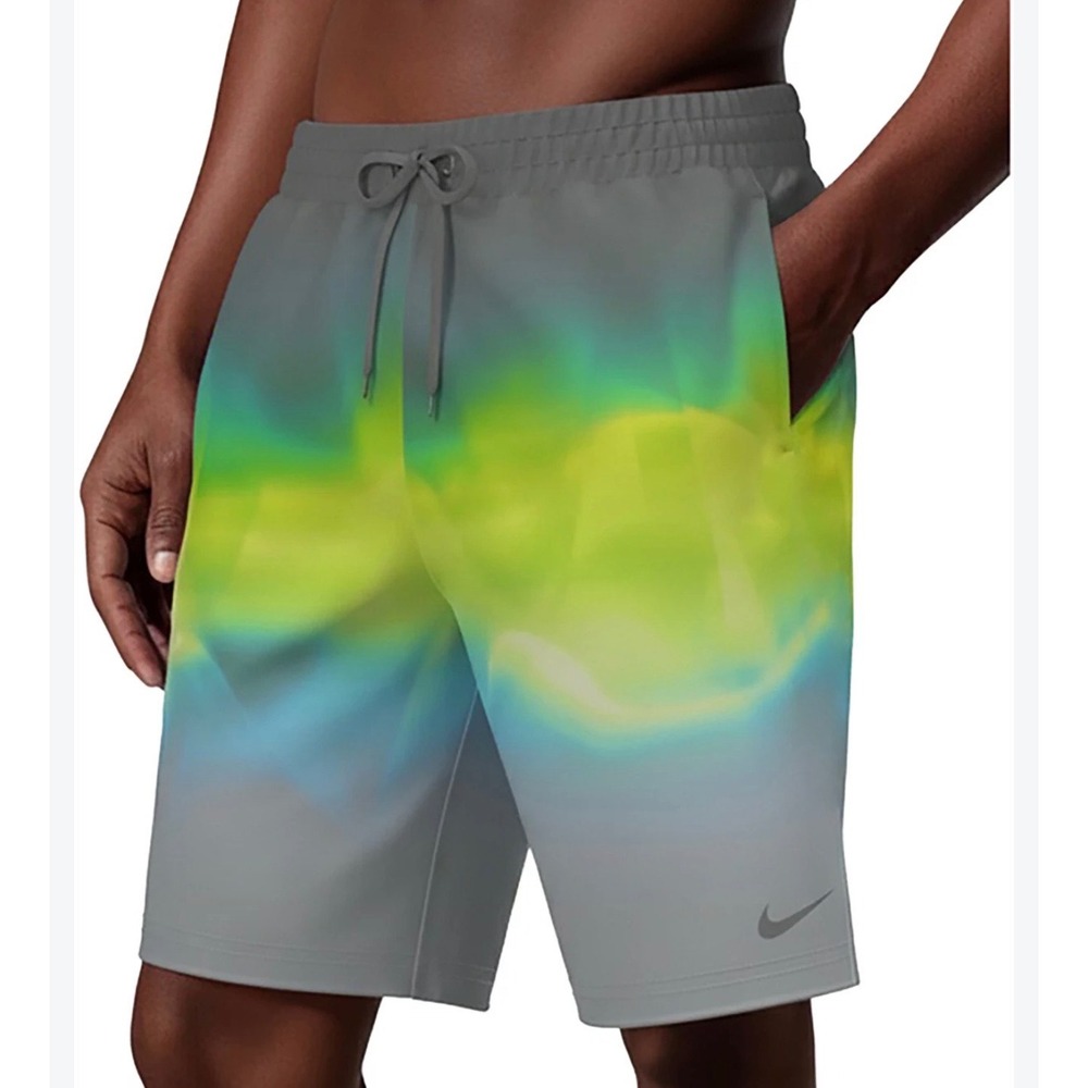 Nike Swim Trunks Mens Medium Grey Neon Green NWT Heat Map 4-Way Stretch